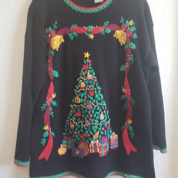 Nut Cracker Cotton Blend Holiday Tree Embroidery Ugly Sweater Top Women - Picture 14 of 14